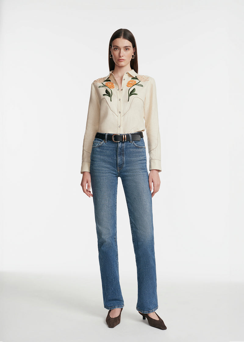Floral Cord Embroidered Linen Shirt