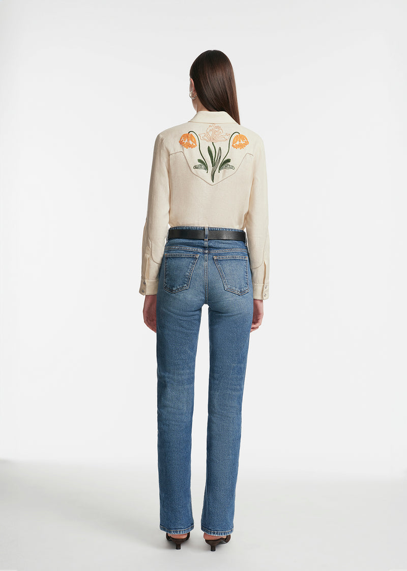 Floral Cord Embroidered Linen Shirt