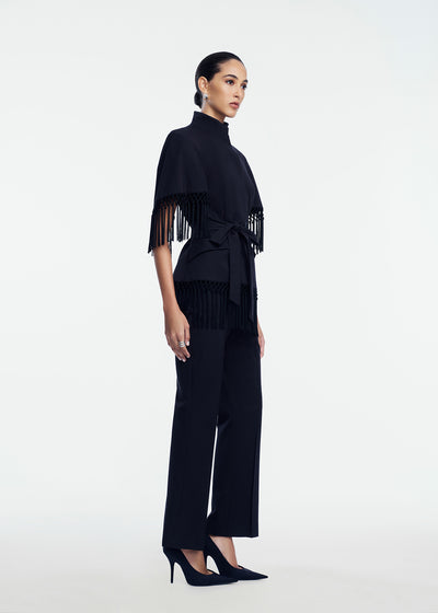 Stretch Cotton Fringed Cape