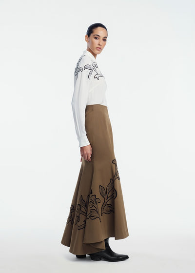 Floral Inlaid Rustic Stretch Cotton Skirt