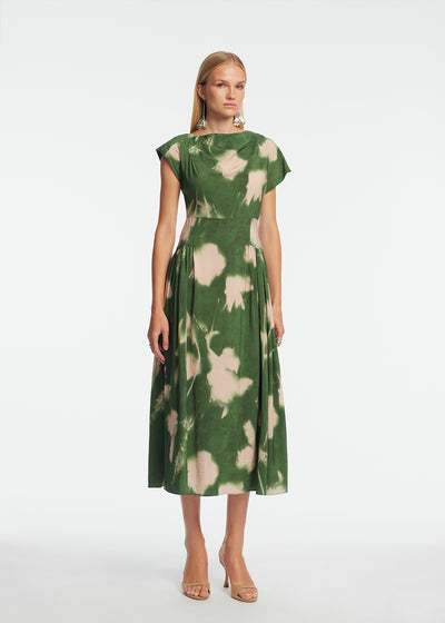 Abstract Floral Crepe Asymmetrical Dress