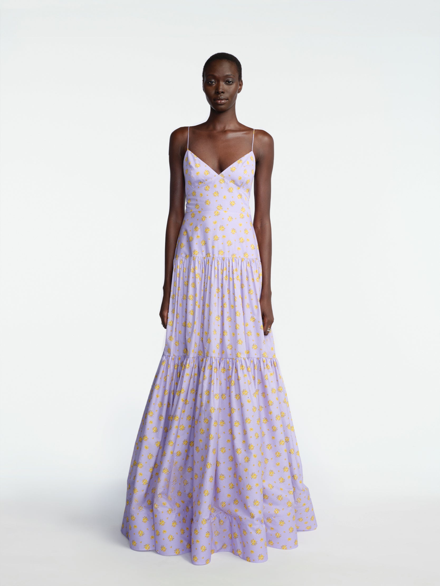 Lela Rose Printed Cotton Tiered Gown