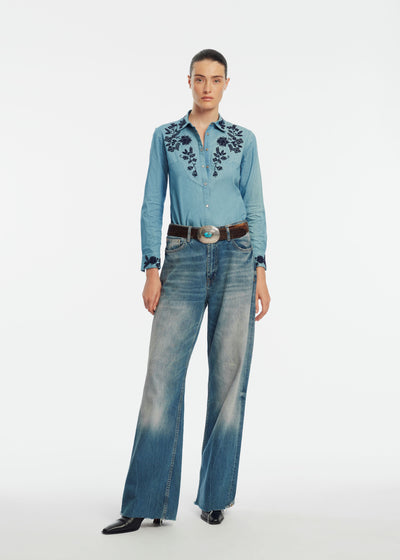 Floral Seed Bead Classic Ranch Shirt