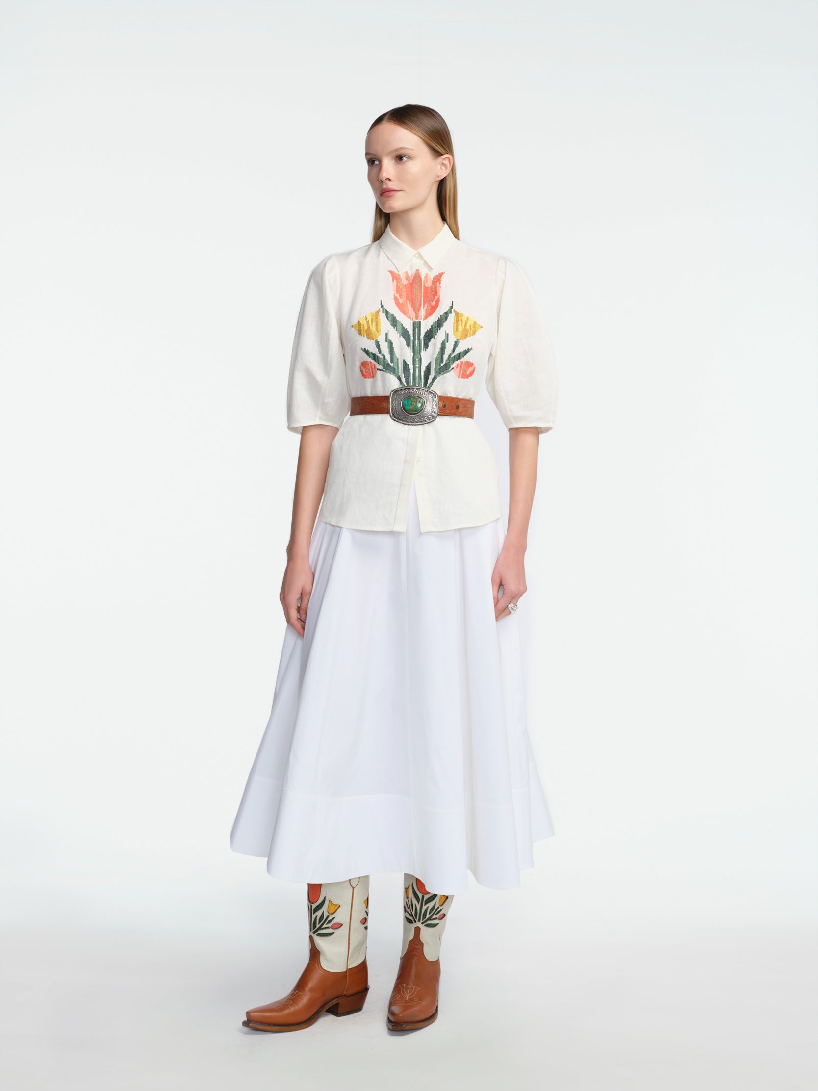 Tulip Embroidered Linen Skylark Shirt – Lela Rose