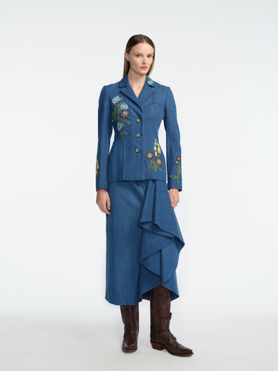 Floral Applique Denim Heron Jacket