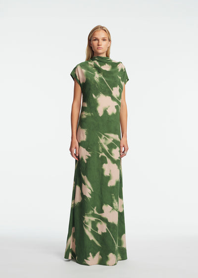 Abstract Floral Crepe Draped Gown