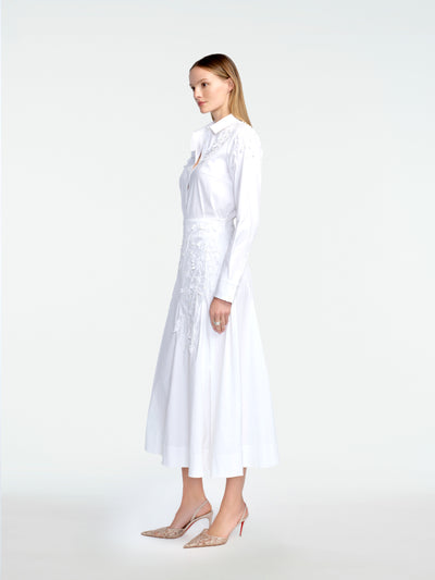 Porcelain Floral Embroidered Cotton Poplin Skirt