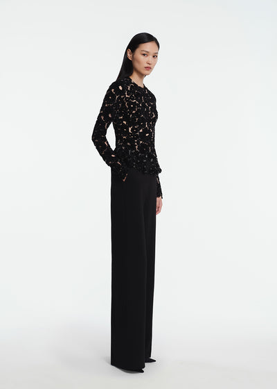 Embroidered Chenille Tulle Peplum Top