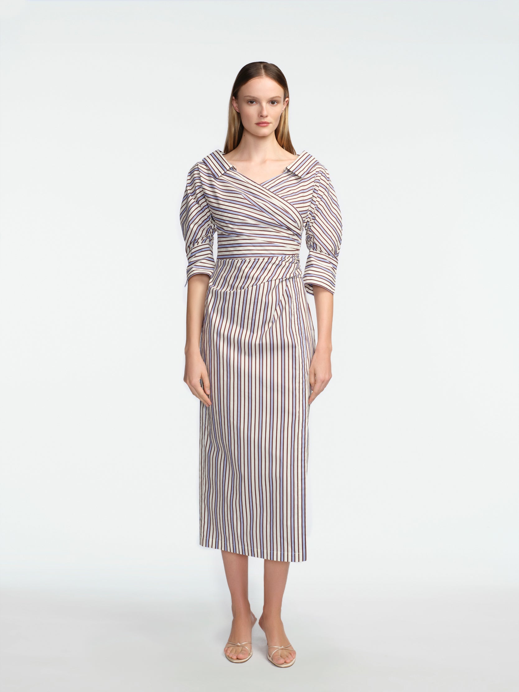 striped asymmetrical dress Striped Cotton Asymmetrical Shirt Dress Cream Multi / 0 / PF269561