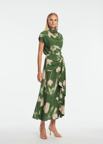 Abstract Floral Crepe Cascade Skirt