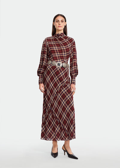 Plaid Gauze Fringe Skirt