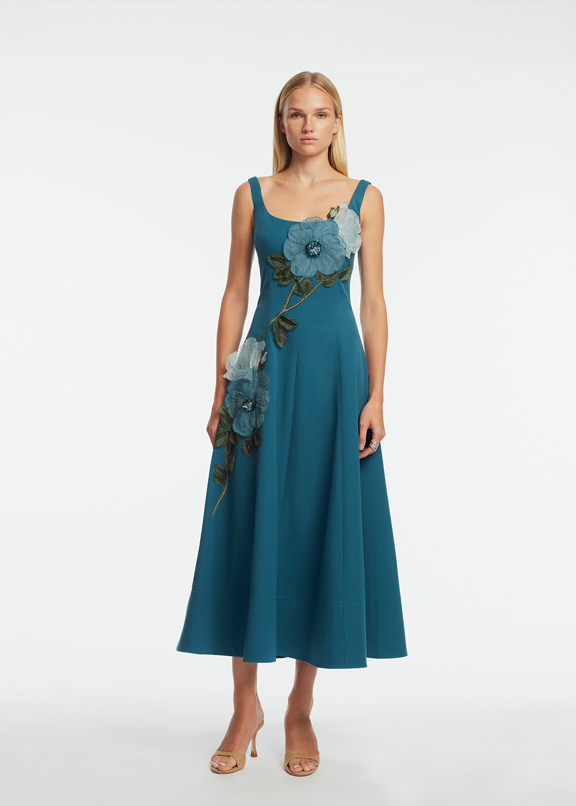 embroidered tea length dress Andrea and Leo A1406 Tea-Length Floral Prom Dress Blue / 4 main image 0
