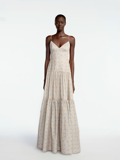 Floral Printed Cotton Tiered Gown