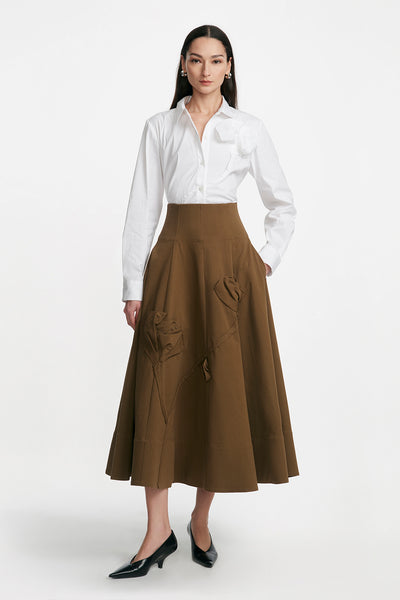 Stretch Cotton Twill Draped Rose Parker Skirt