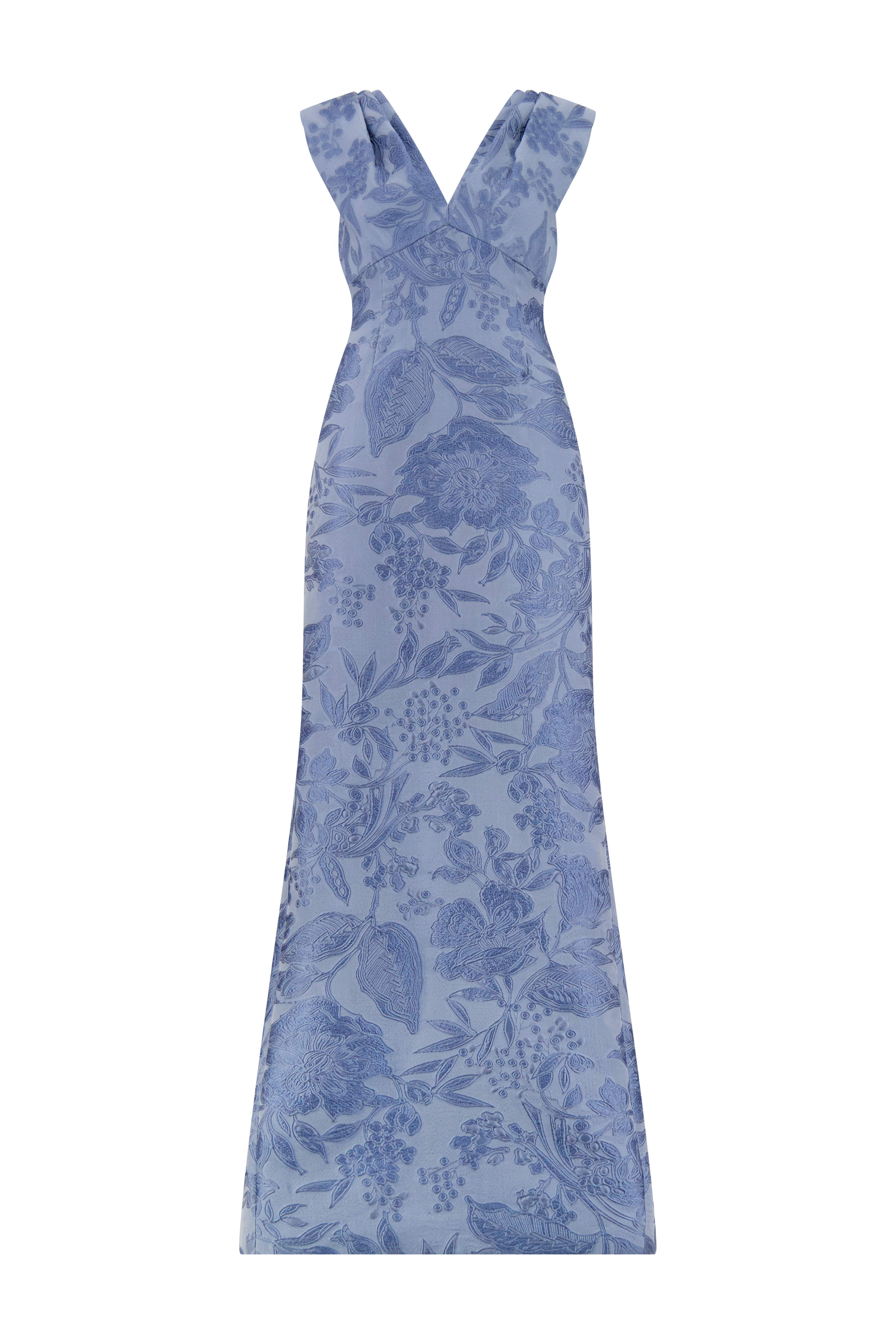 Lela Rose Floral Fil Coupe V-Neck Gown - Bluebell Multi