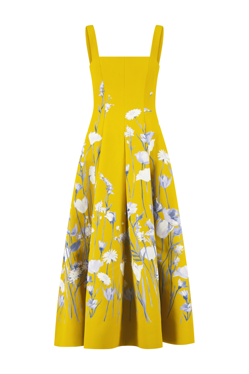 Floral Faille Square Neck Full Dress