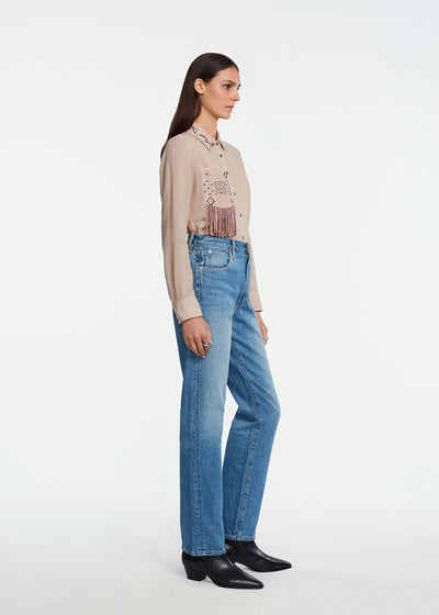 Sampler Embroidered Herringbone Wool Shirt