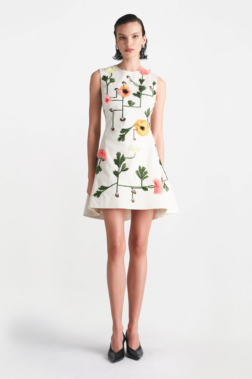 ★sinoon★Rose Embroidered Knit Sleeveless Dress Raised Floral Embroidery Sleeveless Mini Dress – Lela Rose