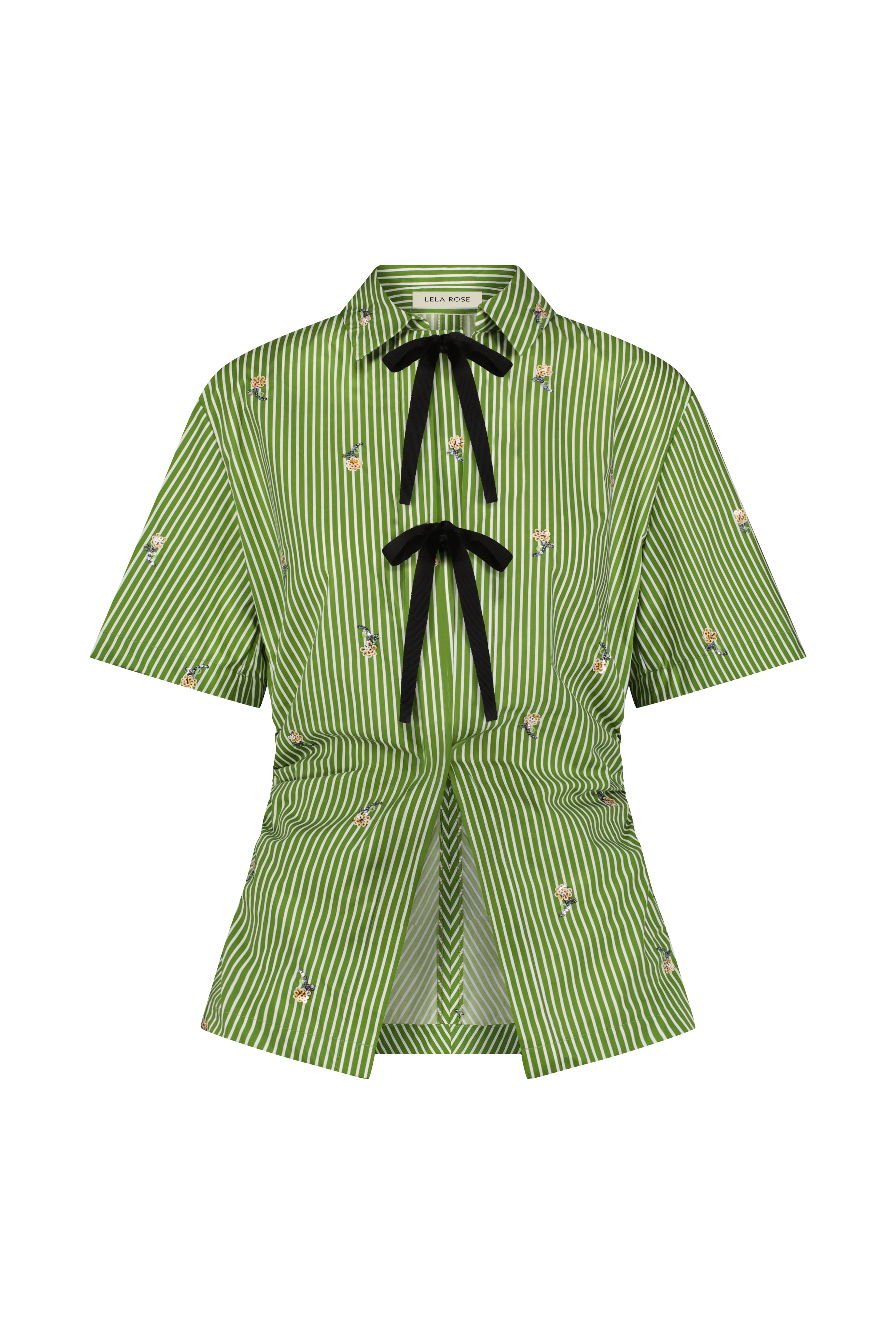 Embroidered Striped Cotton Bow Front Shirt – Lela Rose
