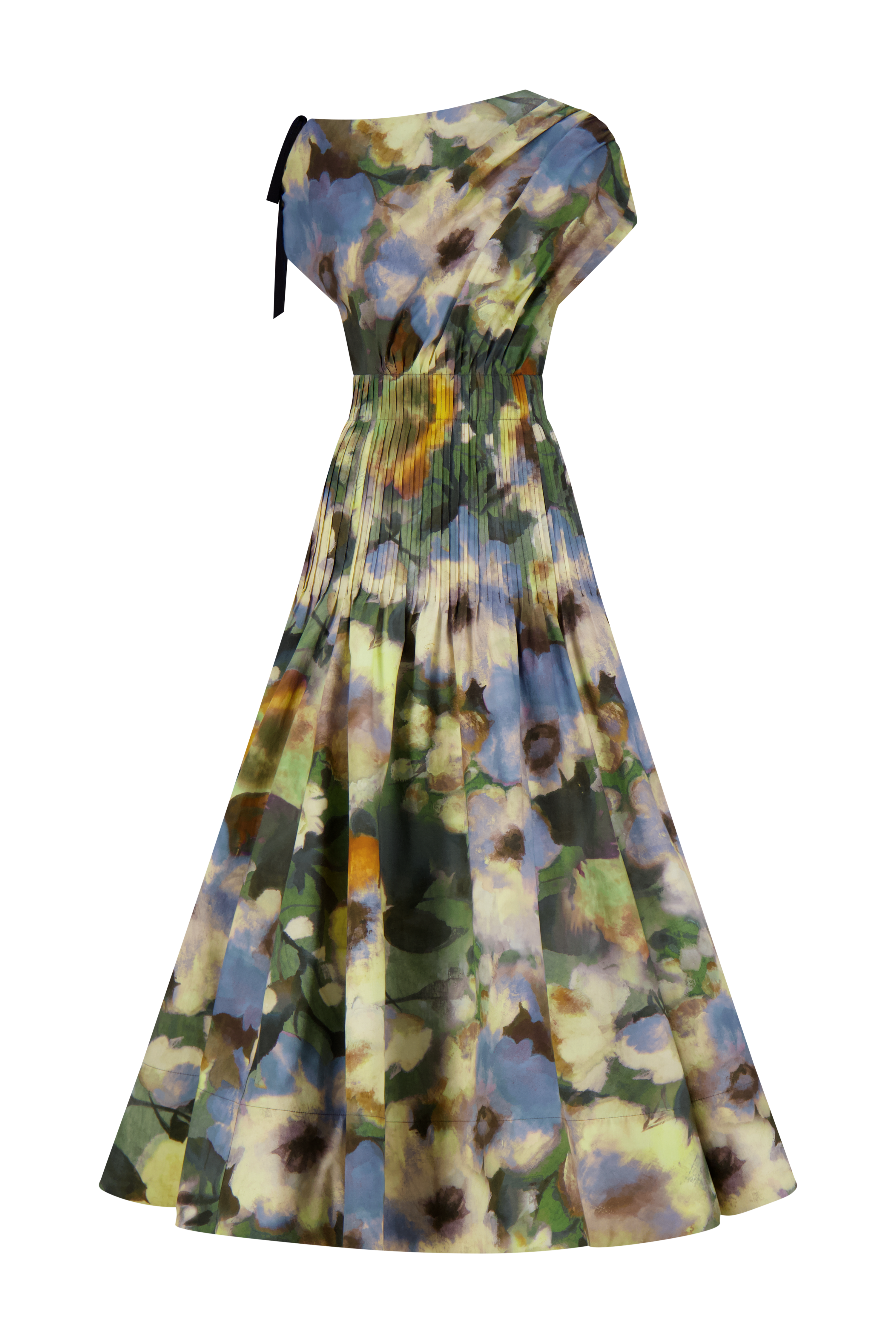 Floral Printed Cotton Draped Shoulder Pleated Dress – Lela Rose