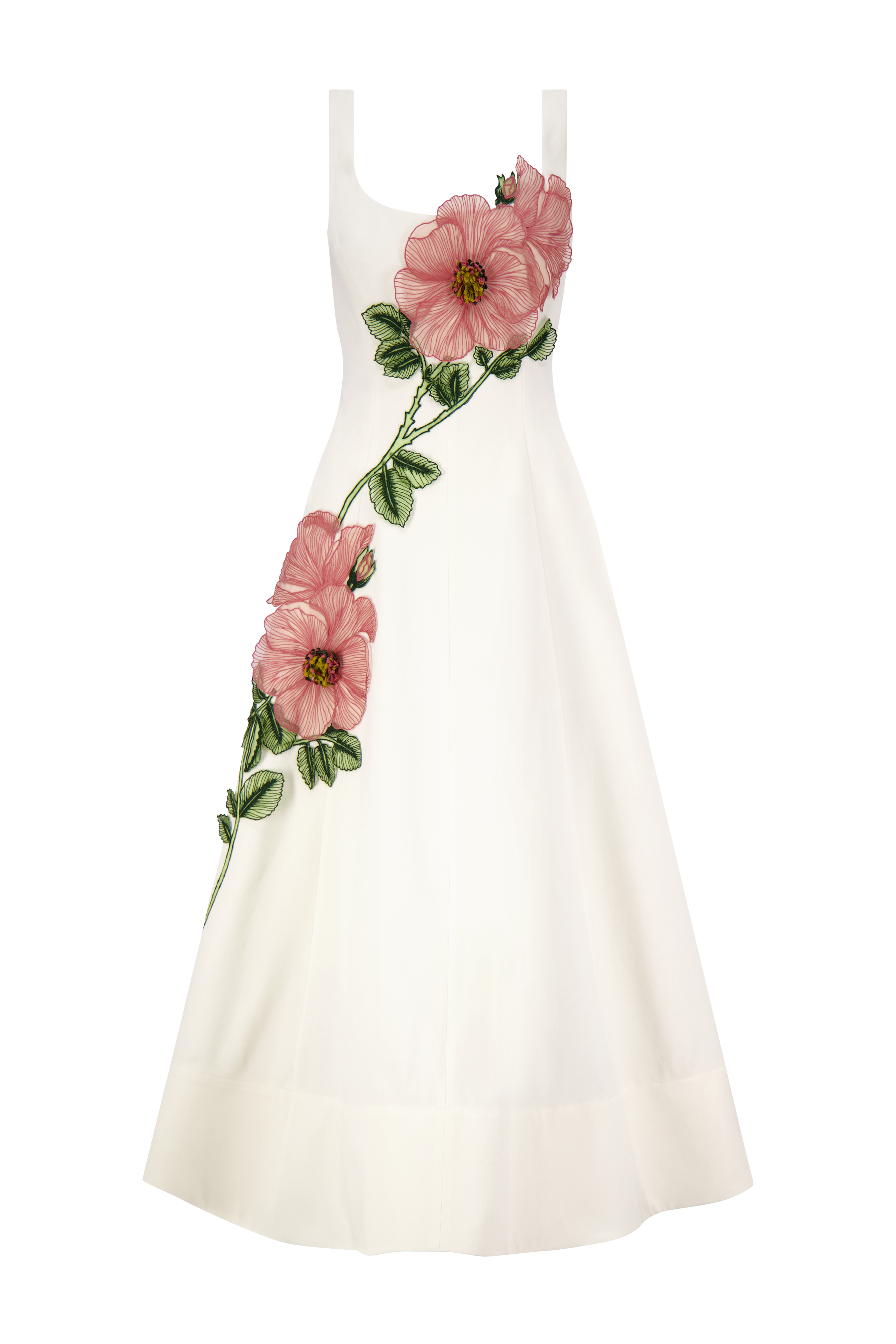 Peony Embroidered Stretch Cotton Full Dress Lela Rose Peony Embroidered Stretch Cotton Full Dress Lela Rose