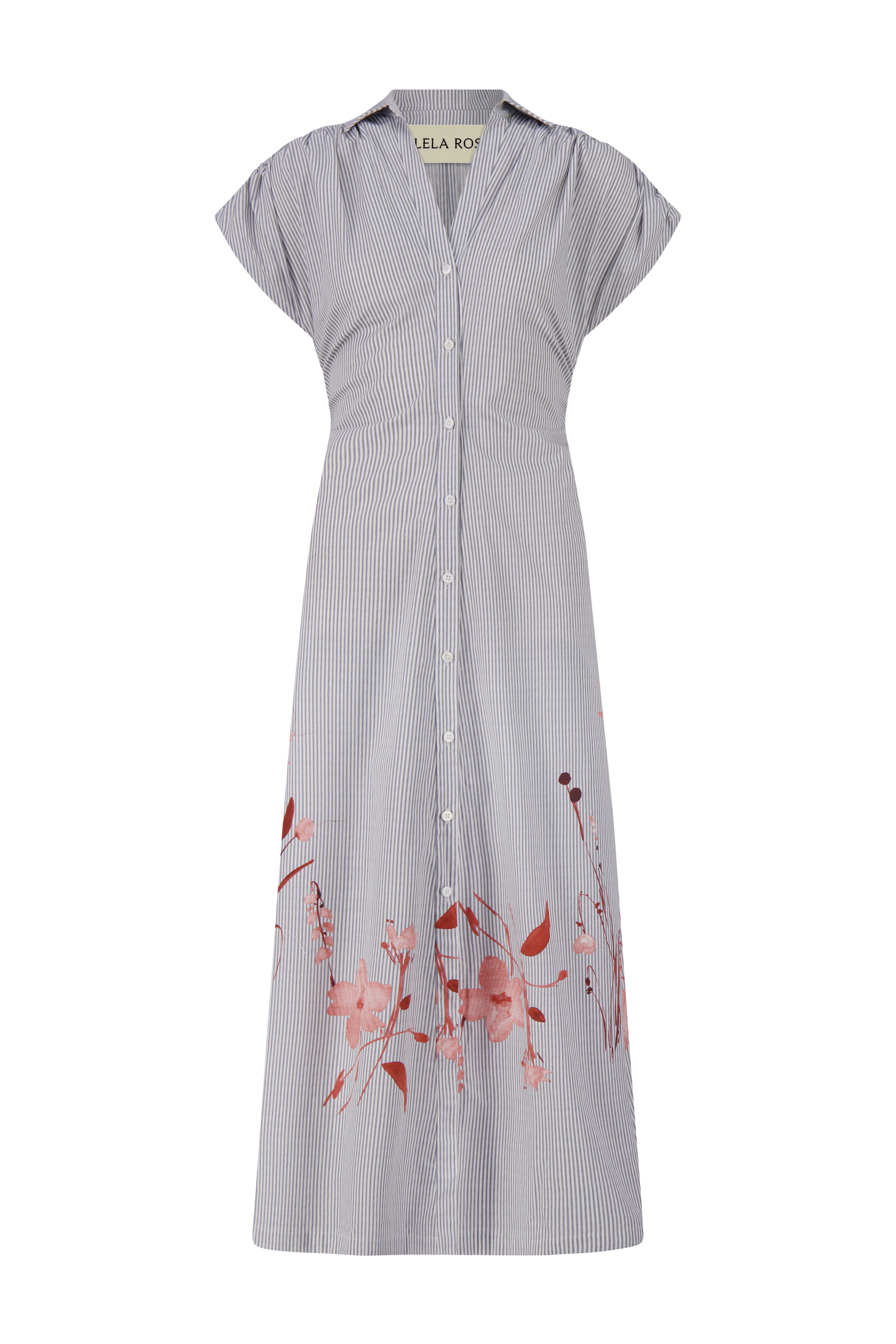 cotton tie waist dress Floral Striped Cotton Tie Waist Dress Blush Multi / L / S269541