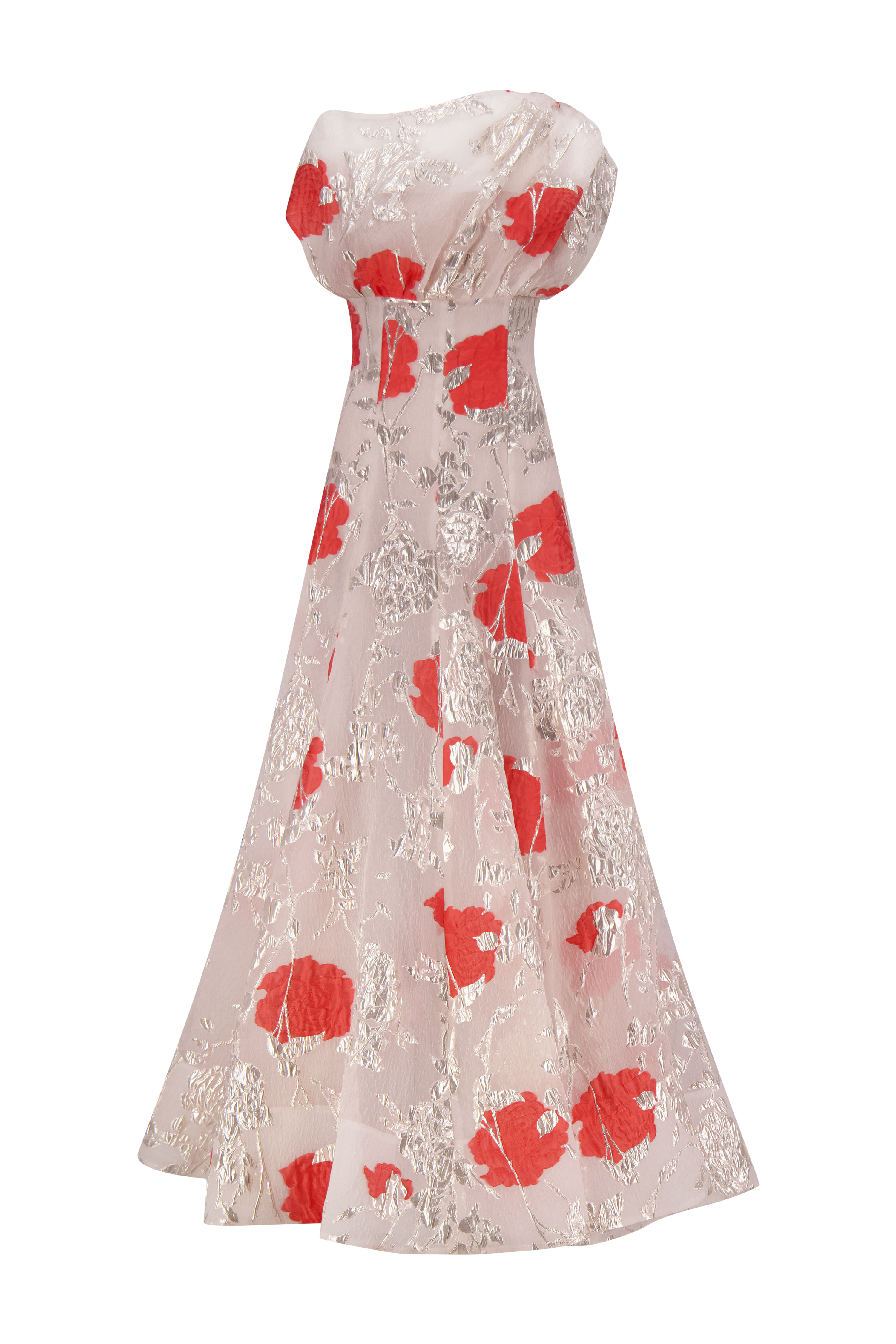 Floral Fil Coupe Draped Shoulder Pleated Gown – Lela Rose
