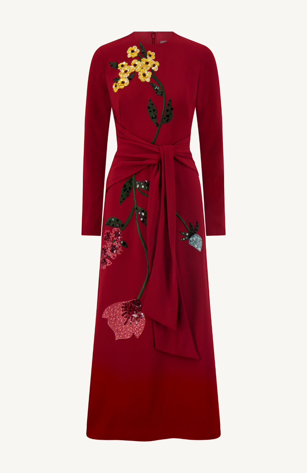 Floral Embroidery Long Sleeve Tie Waist Dress Lela Rose Floral Embroidery Long Sleeve Tie Waist Dress Lela Rose