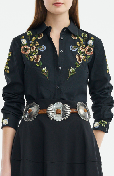 Floral Thread Embroidered Cotton Shirt