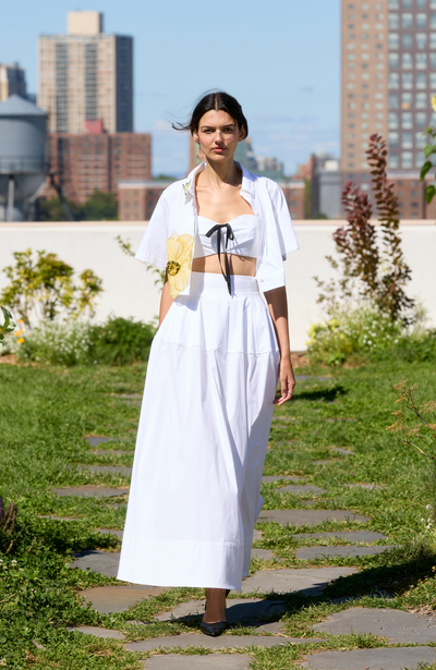 Peony Embroidered Cotton Poplin Cropped Shirt