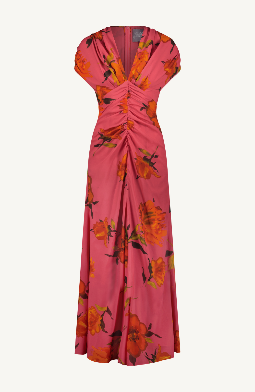 Floral Printed Chiffon V Neck Shirred Dress  Lela Rose