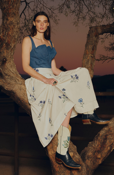 Draped Denim Tulip Finch Top