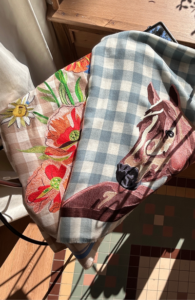 Merino Wool Floral Embroidered Scarf