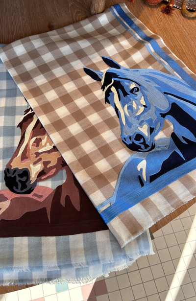 Merino Wool Horse Embroidered Scarf