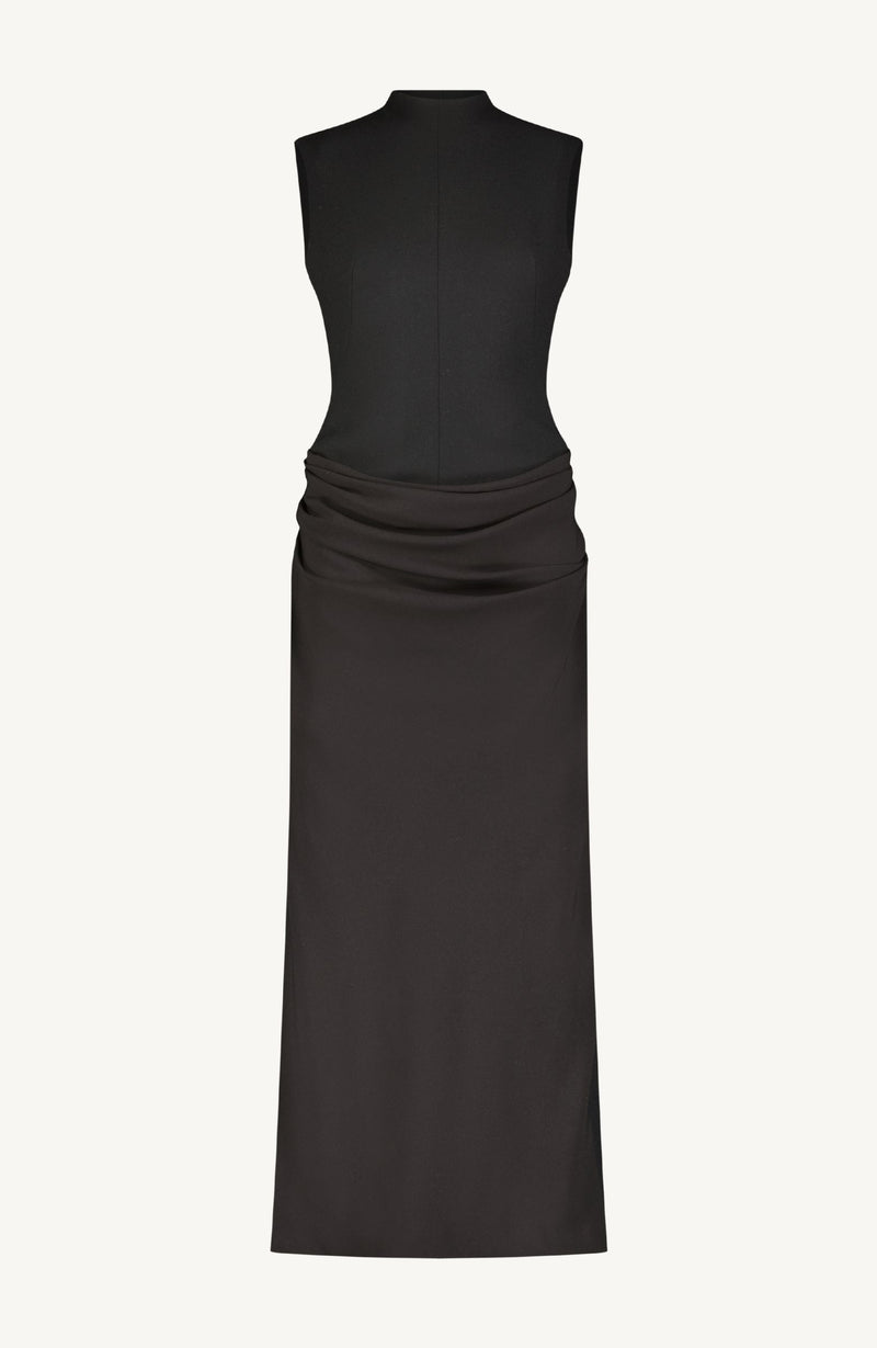 Fluid Crepe/Wool Crepe Combo Sleeveless Cummerbund Dress