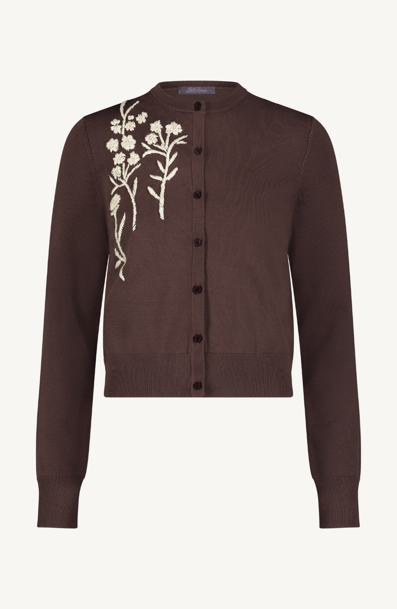 Raffia Embroidered Knit Long Sleeve Cardigan
