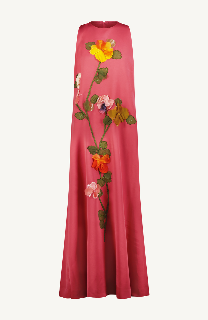 Fluid Crepe Floral Embroidery Francie Gown