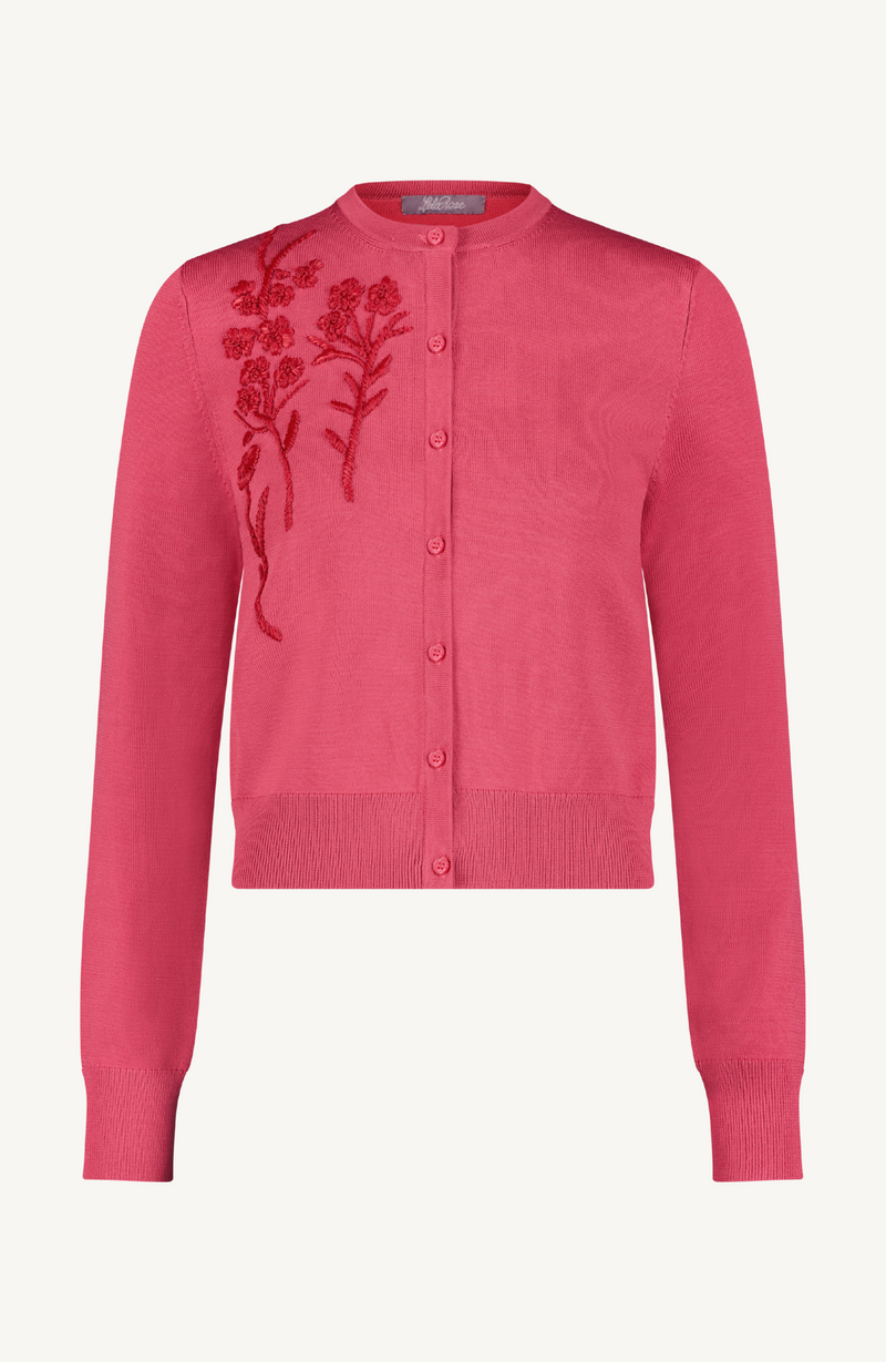 Raffia Embroidered Knit Long Sleeve Cardigan