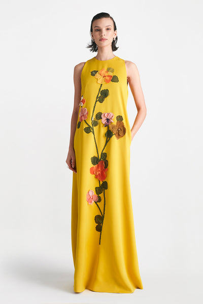Fluid Crepe Floral Embroidery Francie Gown