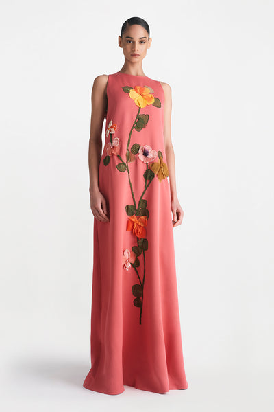 Fluid Crepe Floral Embroidery Francie Gown