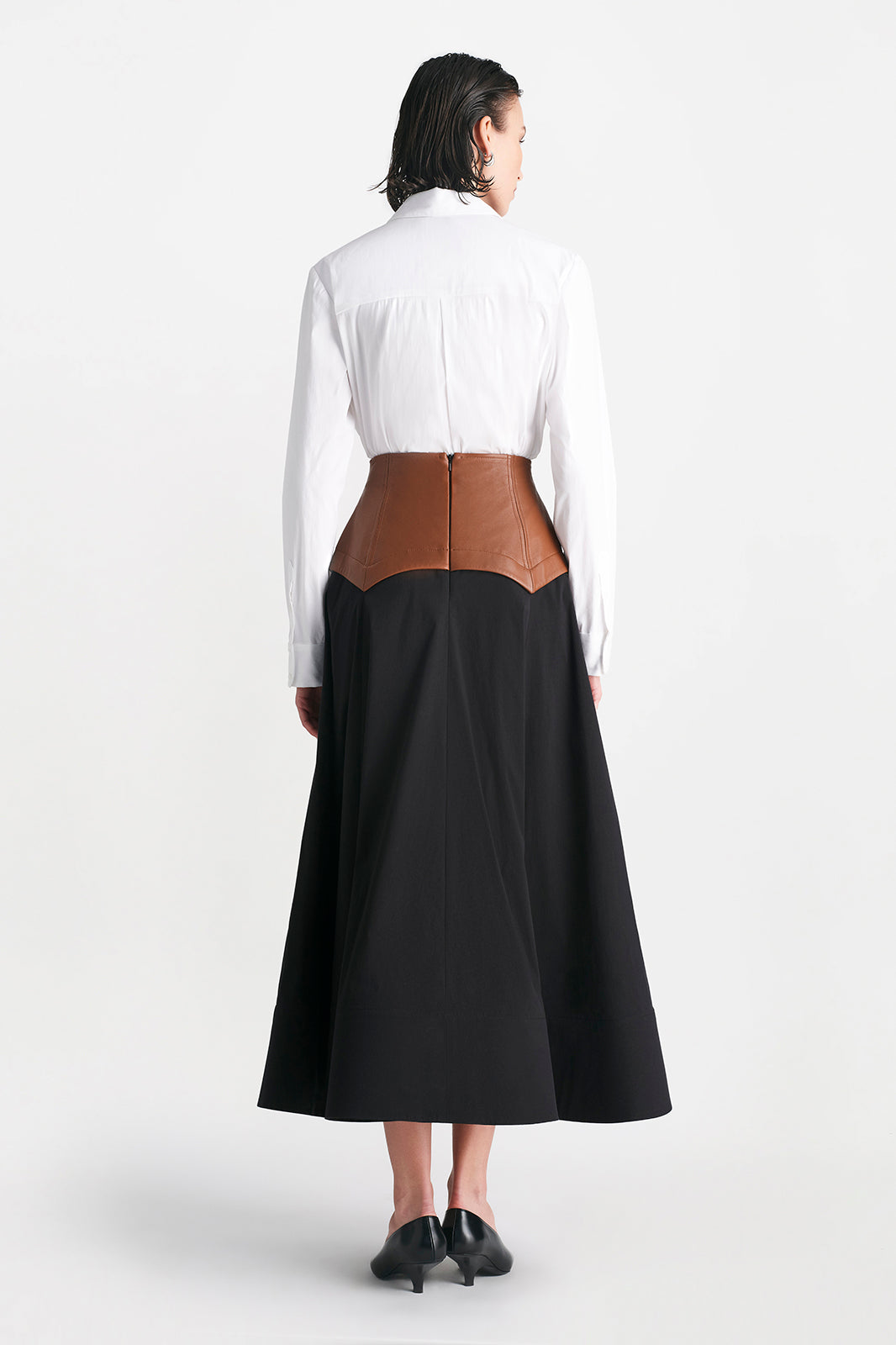 Cotton Poplin Full Skirt with Leather Waistband – Lela Rose