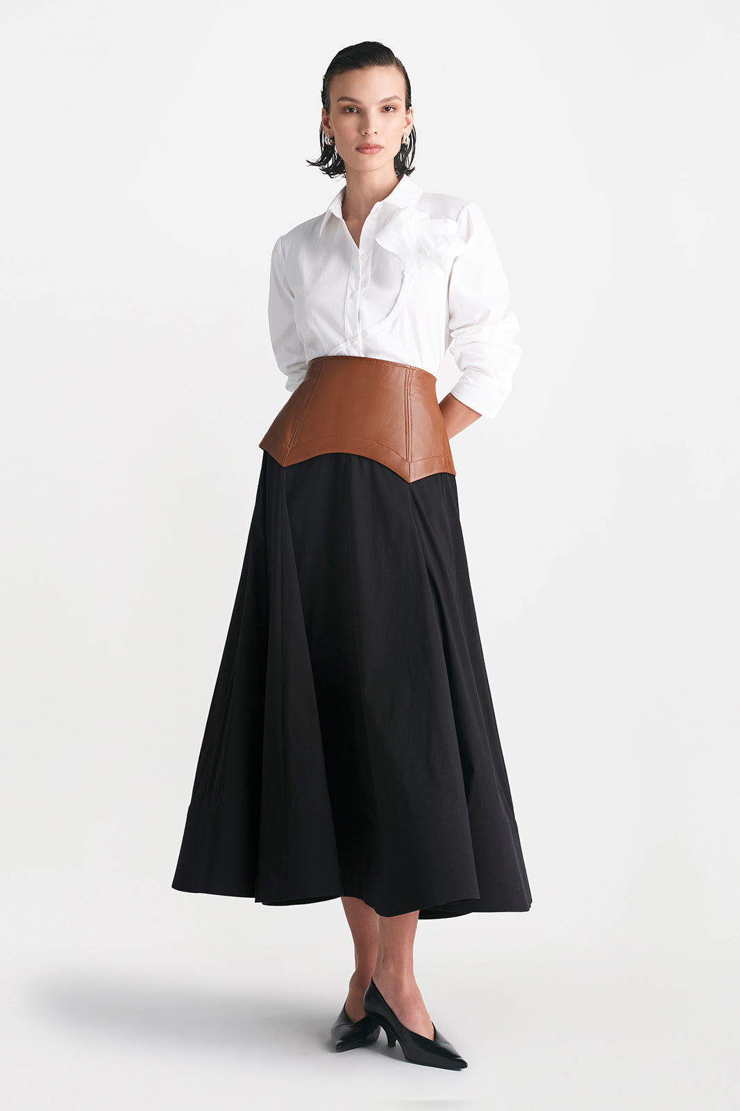 【PORTERNA】rose leather long skirt Women leather skirt pencil skirt pink leather skirt