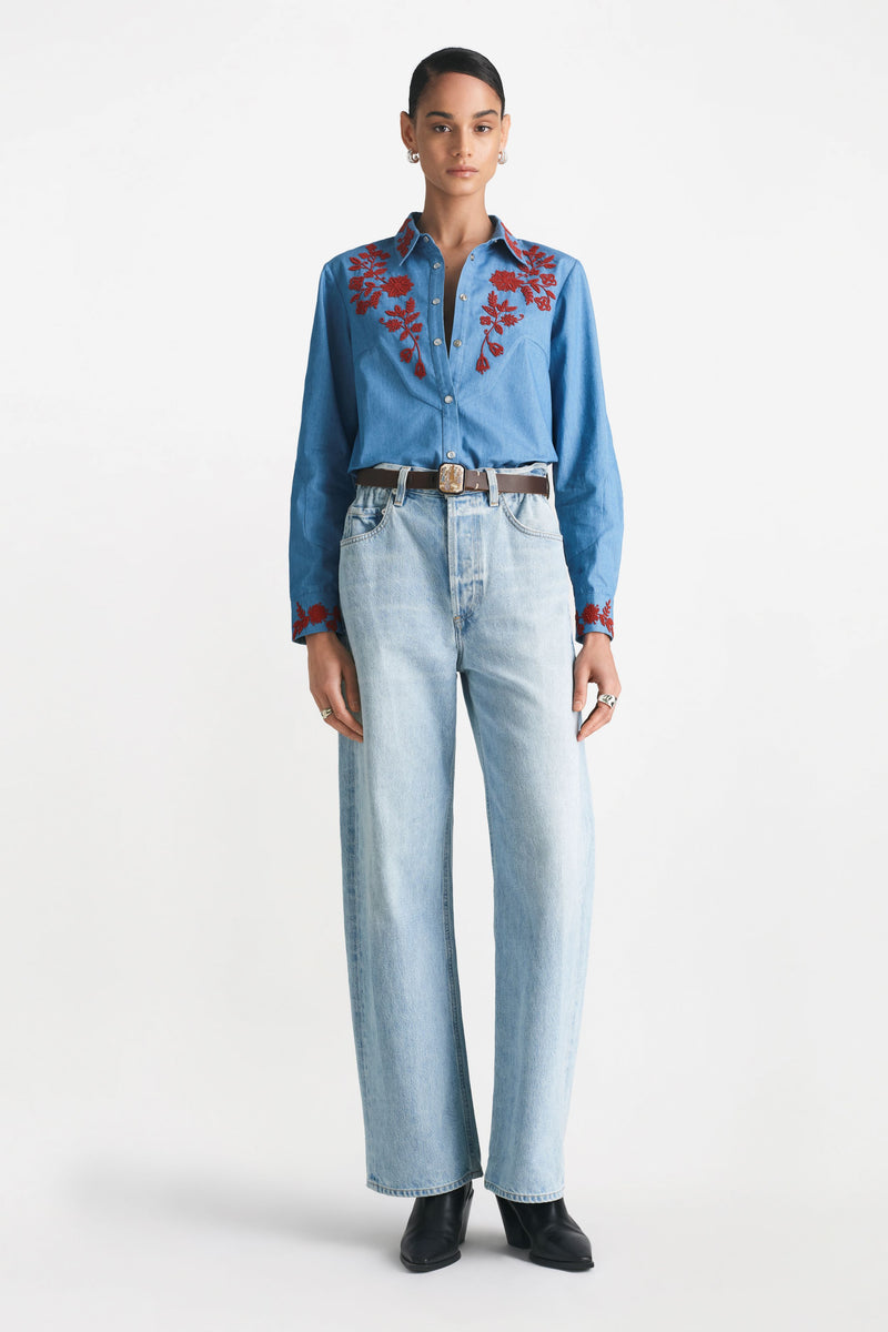 Floral Seed Bead Classic Ranch Shirt
