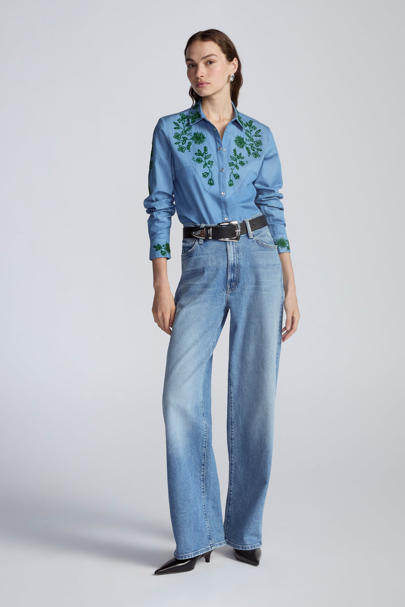 Floral Seed Bead Classic Ranch Shirt