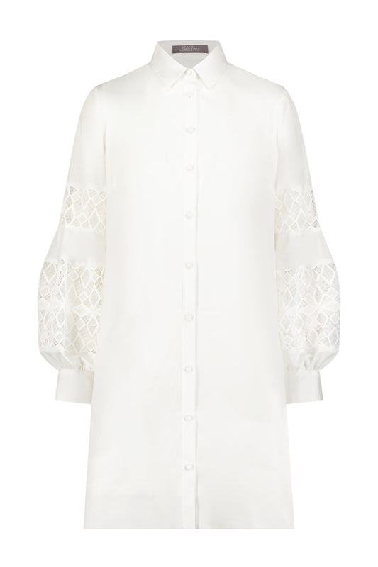 Poplin Lace Inset Full Sleeve Shirt Dress