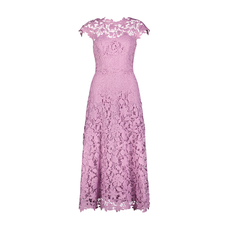 Floral Guipure Lace Full Skirt Midi Dress