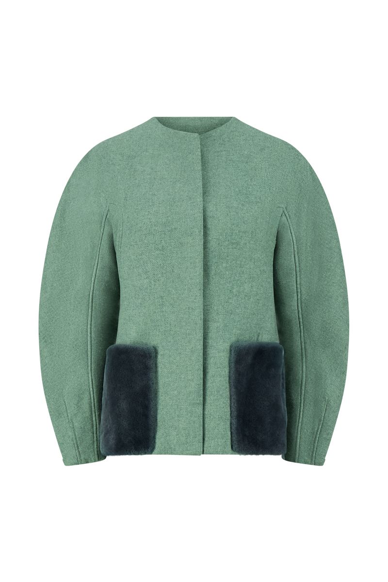 Boiled Wool Shearling Coat