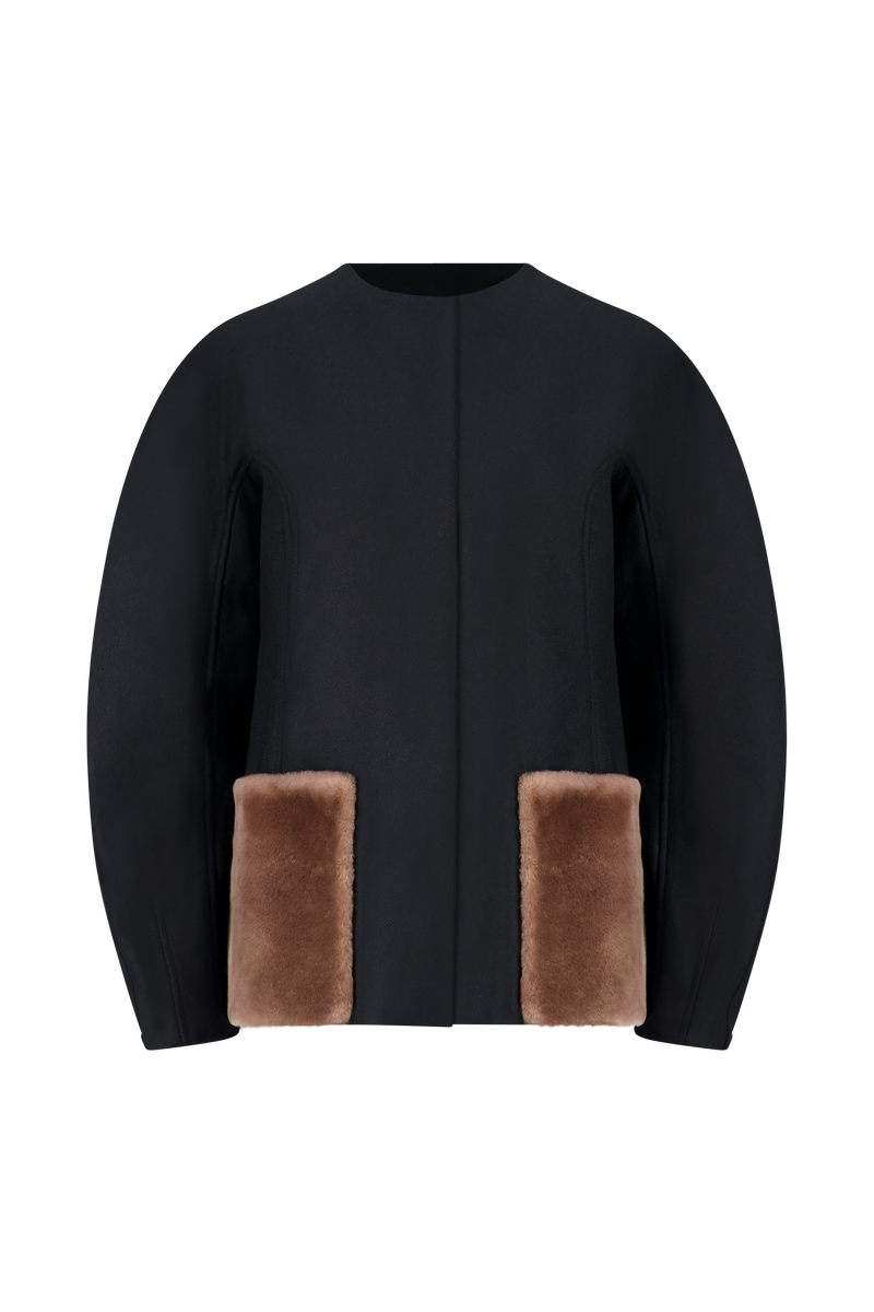 Boiled Wool Shearling Coat