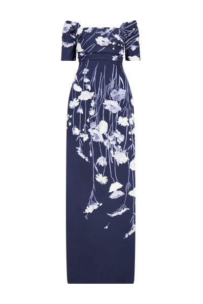 Floral Faille Cuff Sleeve Gown