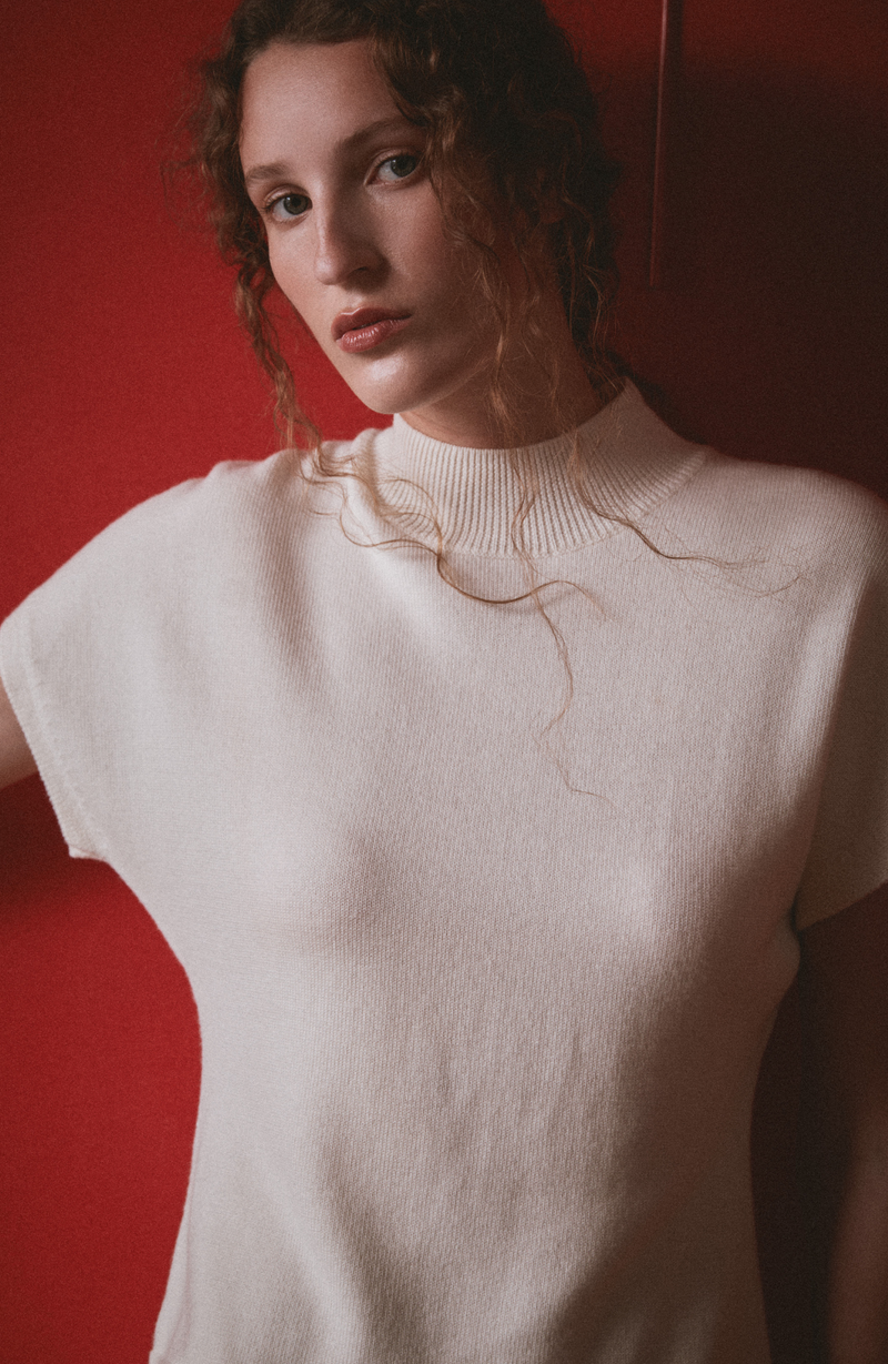 Cap Sleeve Mock Neck Knit